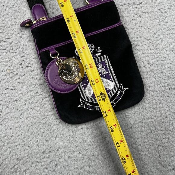 Vintage Juicy Couture Cross Body Bag Mini Purse Black Purple Embroidered Y2K - Picture 13 of 16
